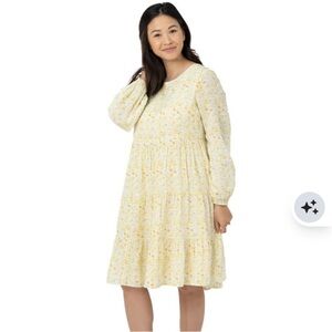 Kindred Bravely Yellow Floral Nursing Dress Long sleeve 100% Cotton Linen XL